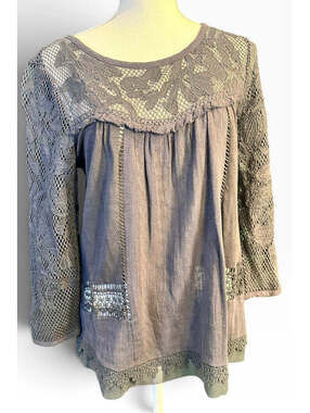 Anthropologie Meadow Rue Lace Top Gray Long Sleeve Small